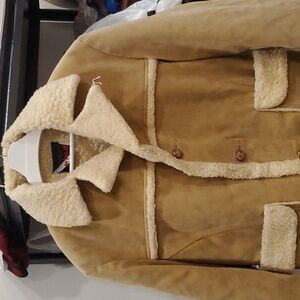 Vintage WIMAN Womens Faux Suede Sherpa Coat Jacket Made in USA M
